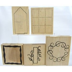 Mixed Lot of 5 Wood Rubber Stamps Border Template Denami Sentiments Exactly